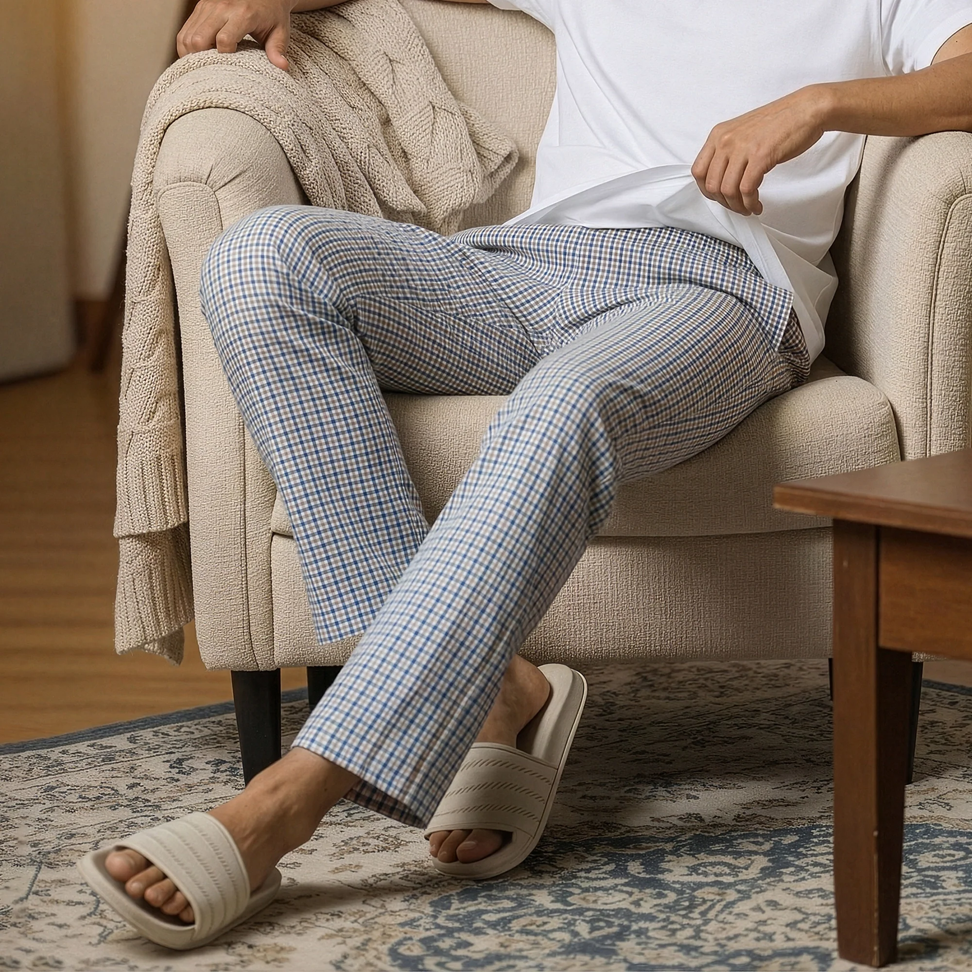 Checkmate Combed Cotton Pyjamas Sandy Blue