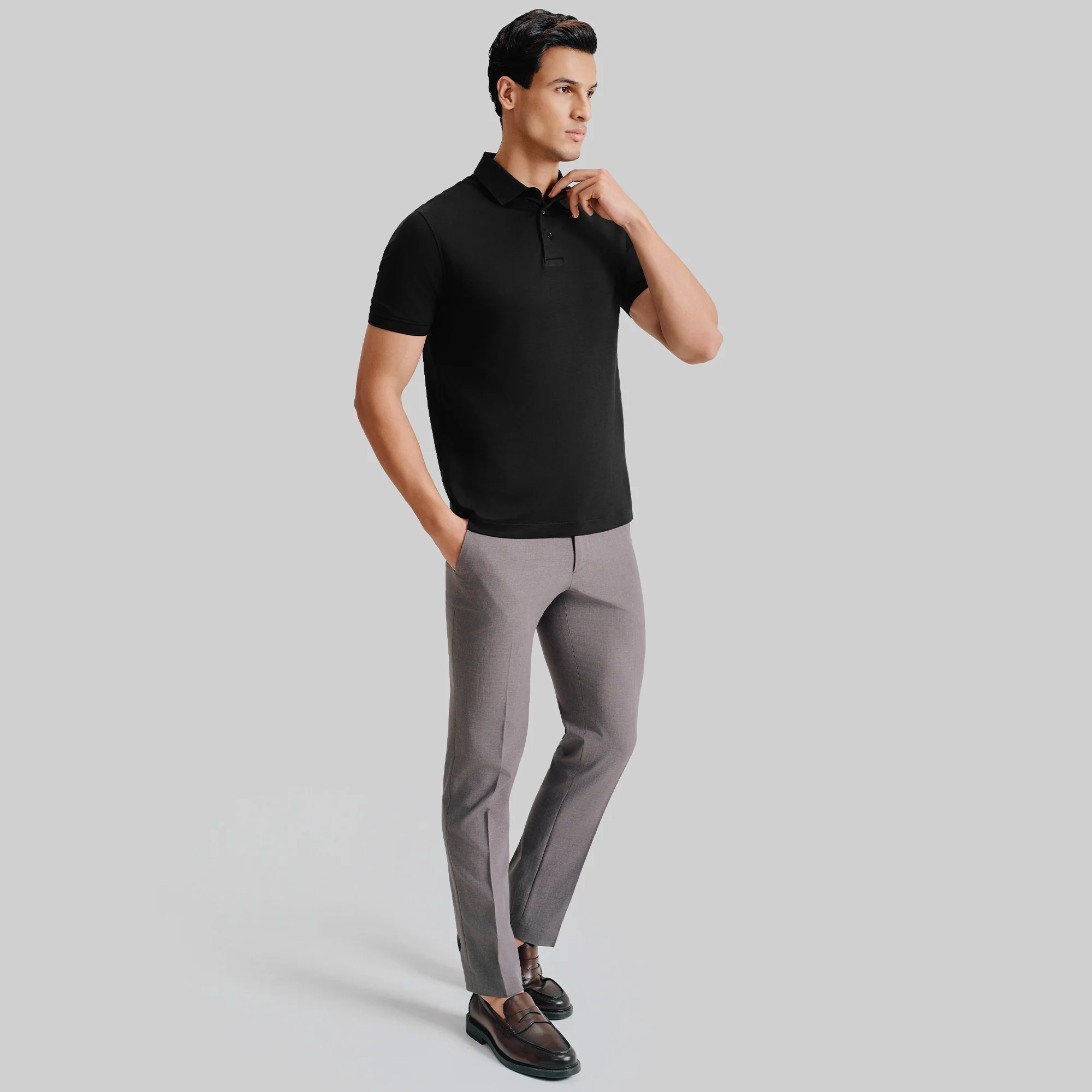 Supima Cotton Slim Fit Polo - Black Knight - Image 3