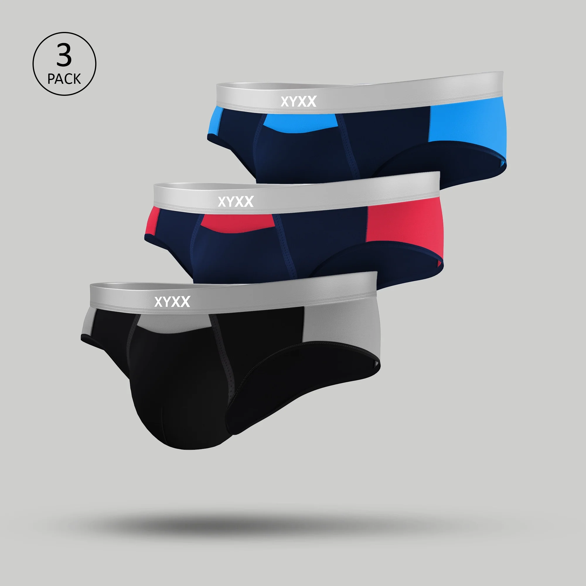 Illuminati Modal Briefs Pack of 3 (Grey, Blue & Red, Blue)