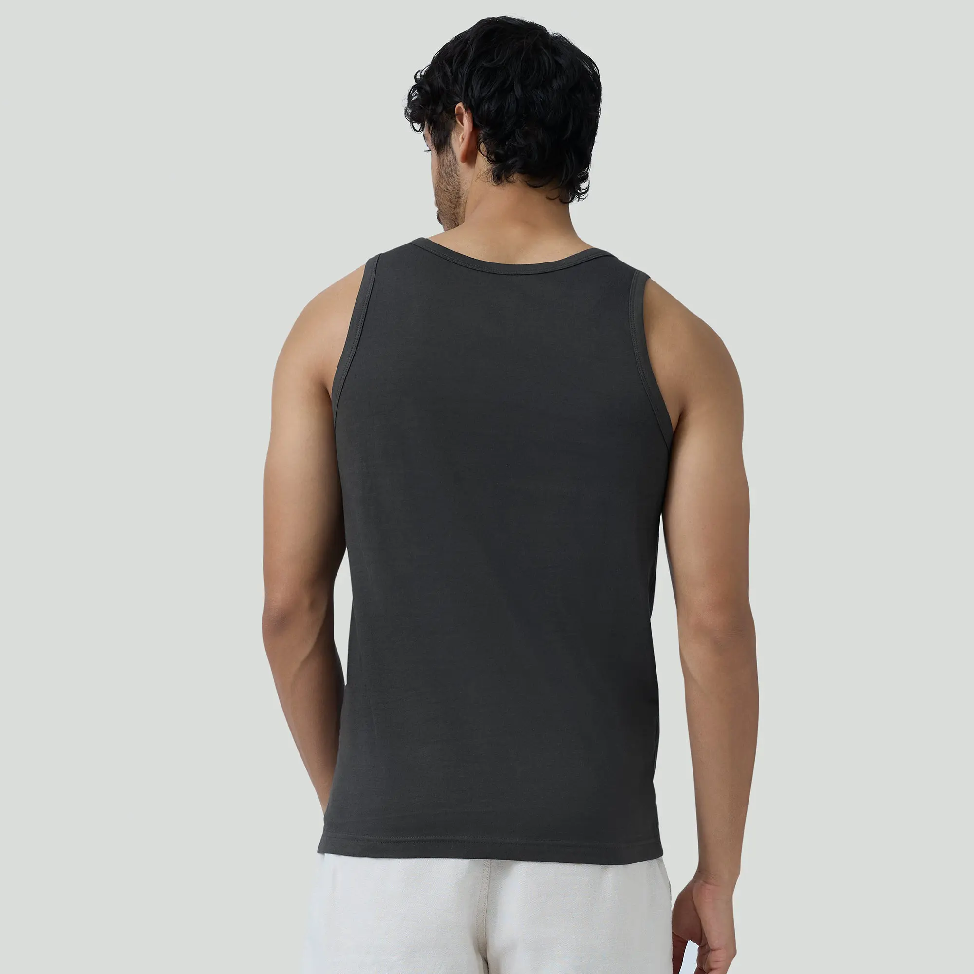 Renew Combed Cotton Tank Tops Charcoal Grey - Image 5