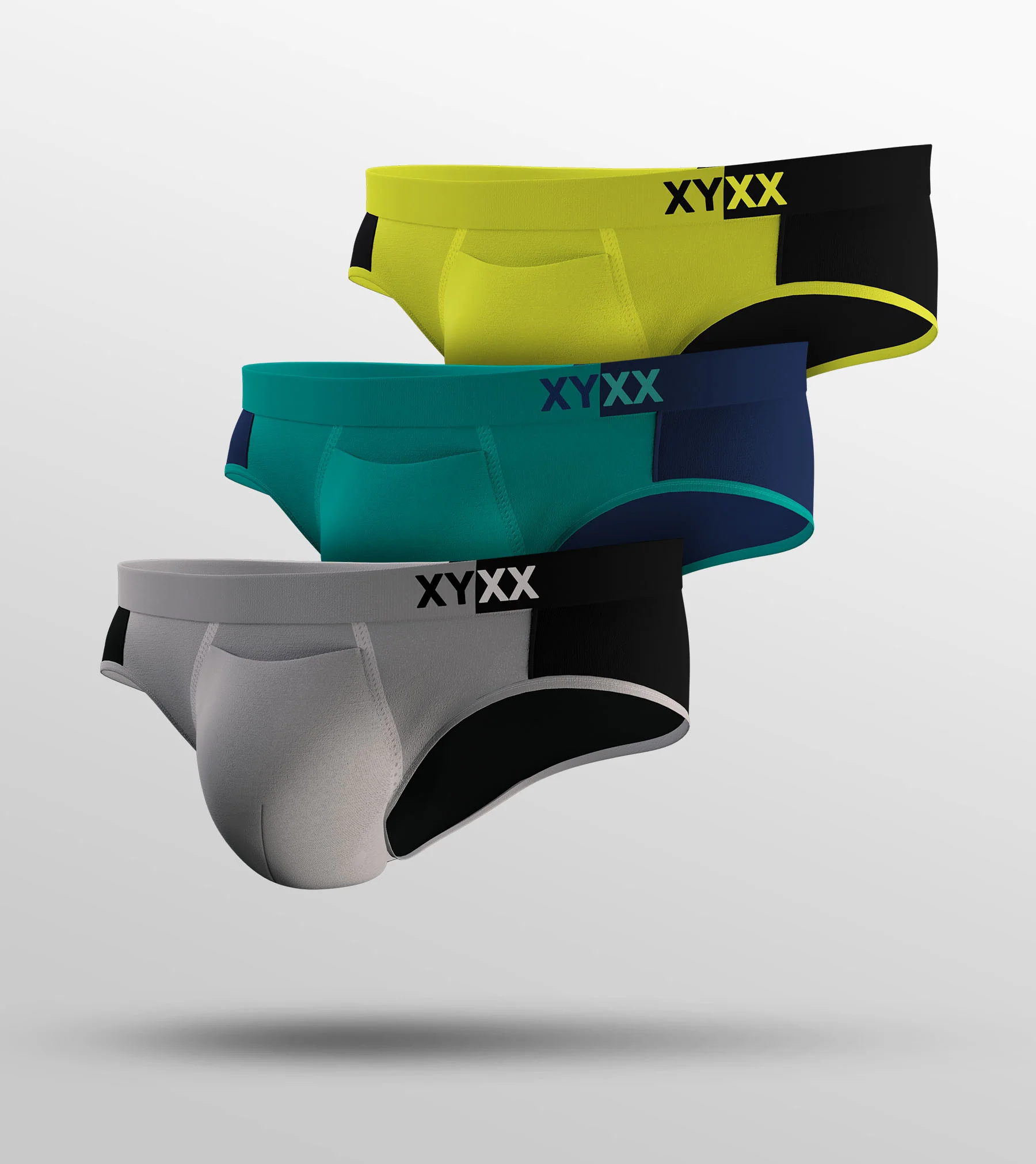 Dualist Modal Briefs Pack of 3 (Grey, Aqua Blue, Lime Yellow)