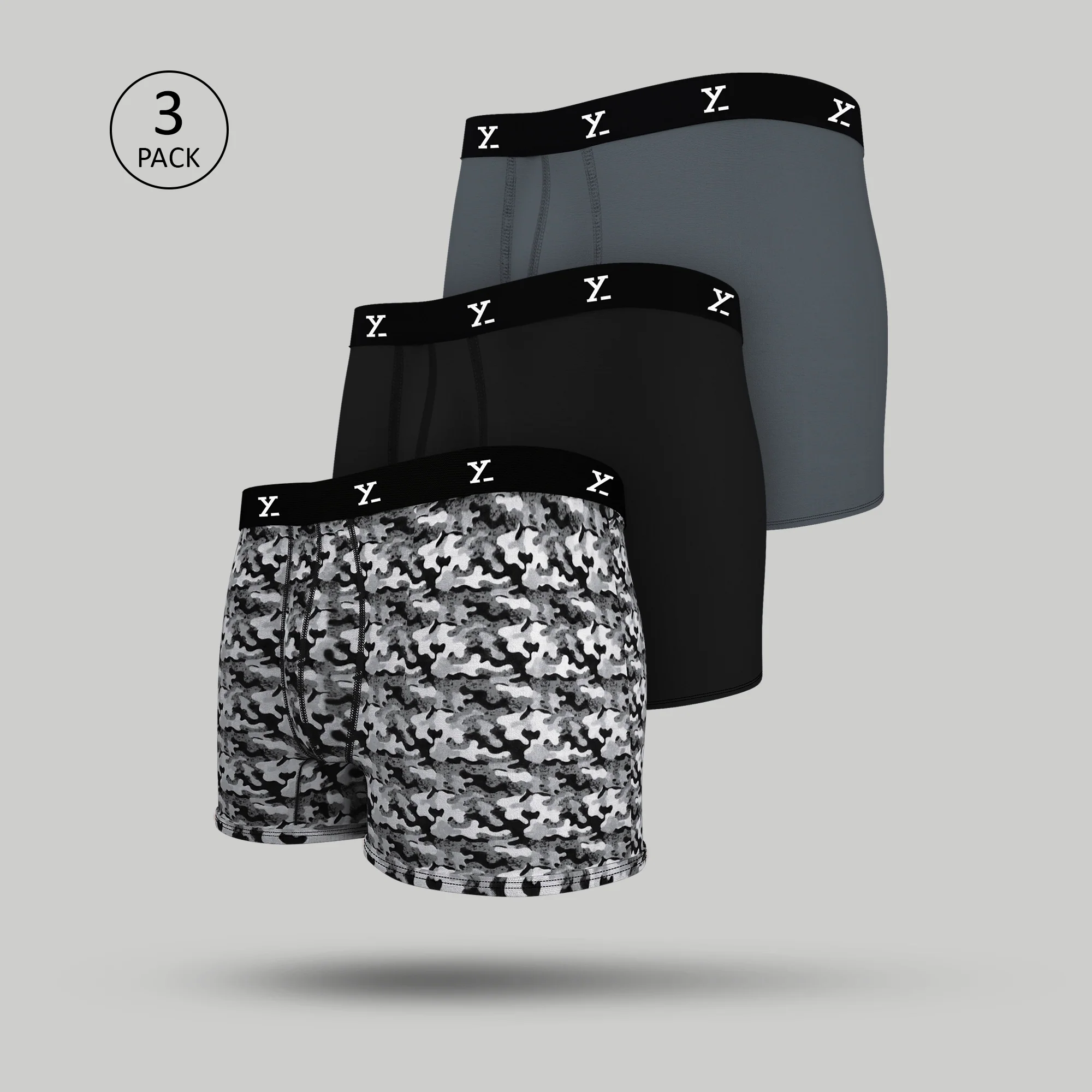 Prints For You Ace Trunks Grey Black Greey (Pack of 3)